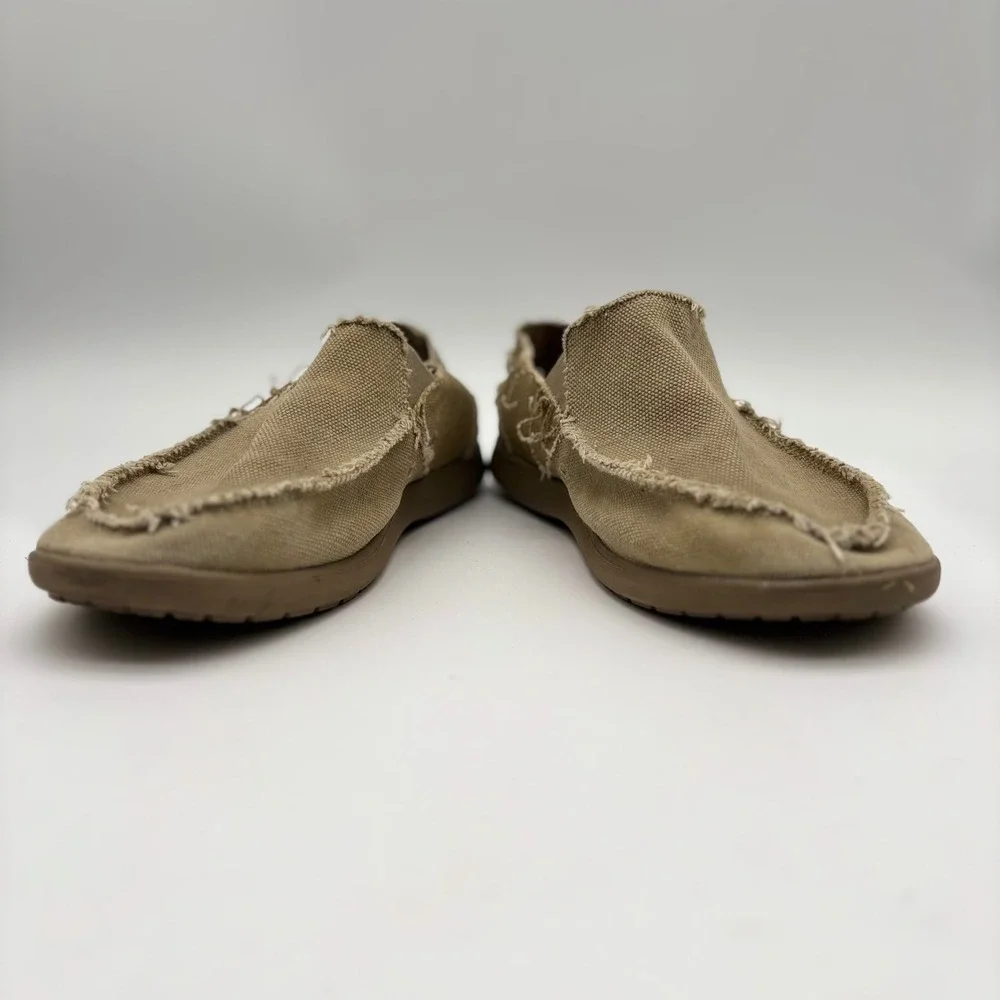 Crocs Santa Cruz Mens Khaki Canvas Slip On Loafers Frayed Tan Shoes Size 12